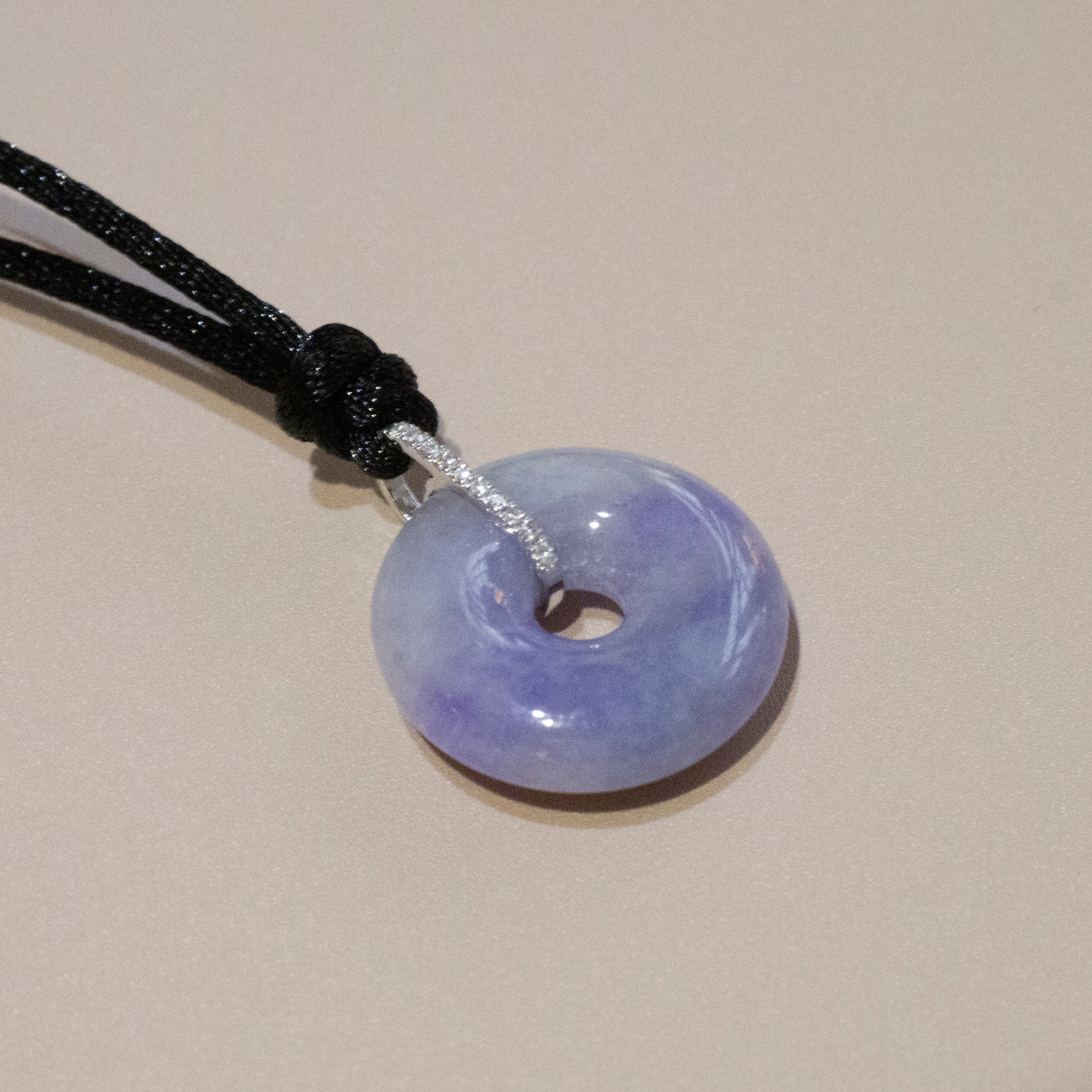 Intense Purple Jade Donut Pendant Necklace in 18K White Gold with Diamonds