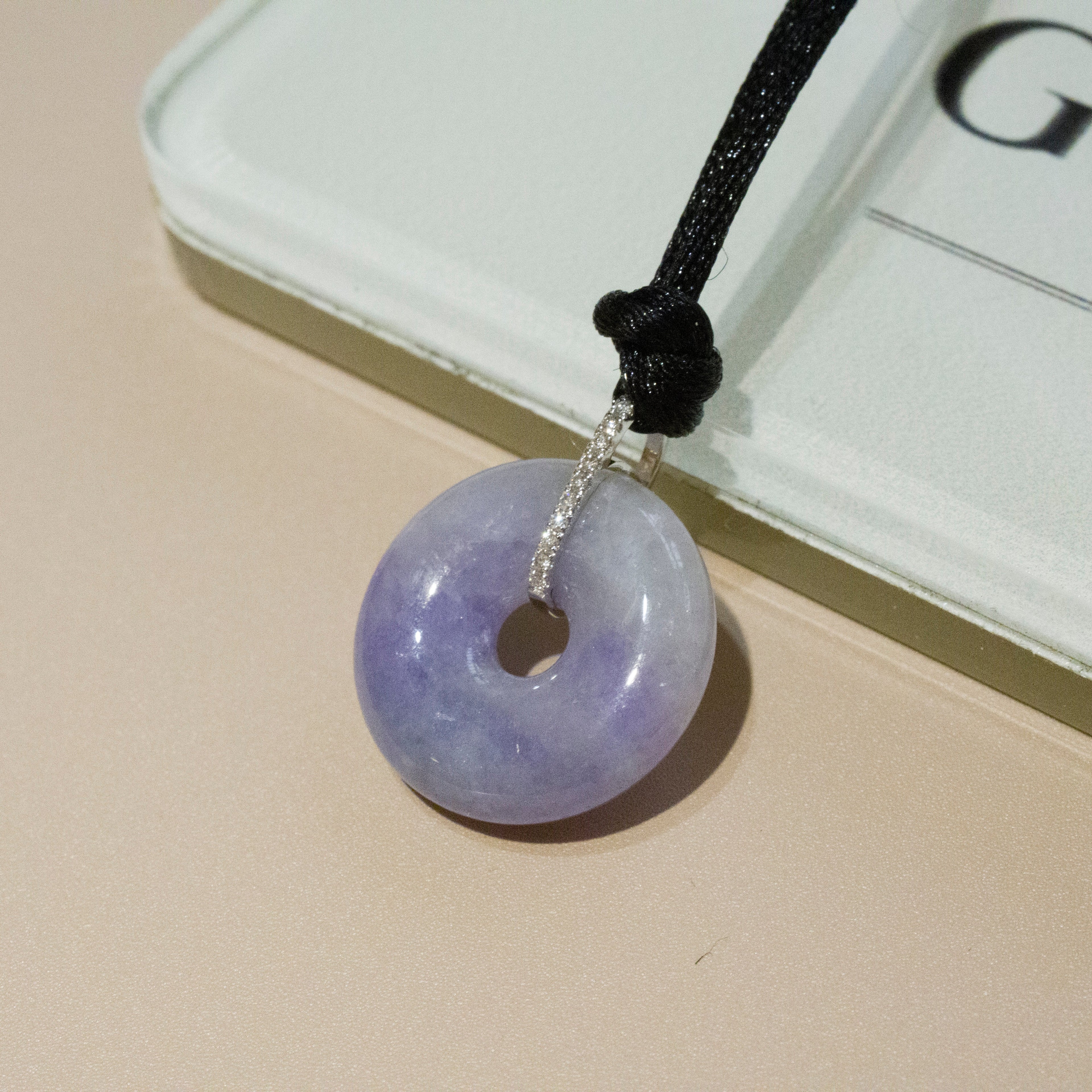 Intense Purple Jade Donut Pendant Necklace in 18K White Gold with Diamonds