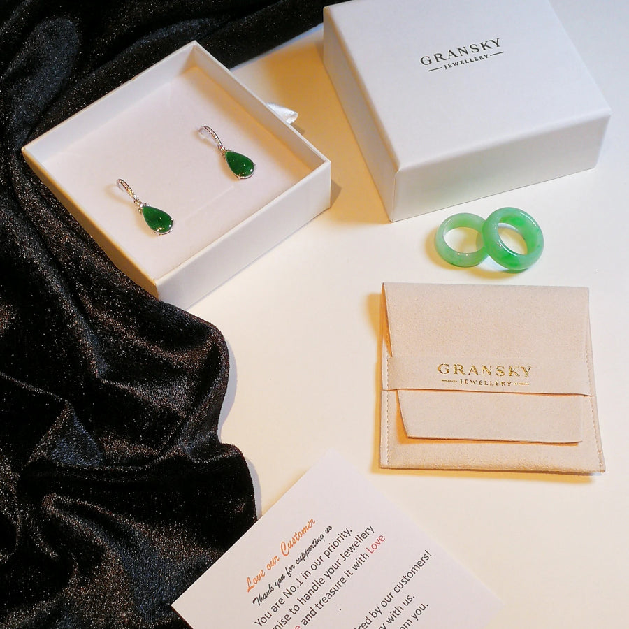 18k White Gold Natural Green Jade Donut Disc Earrings with Diamond Accents and Pearl Drop