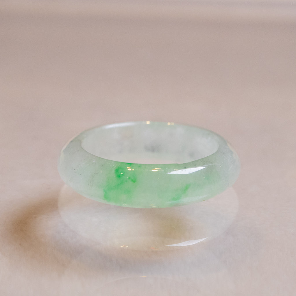Rare Translucent Vivid Green Burmese Jade Ring - Type A Natural Jade - Unisex Size 8.5