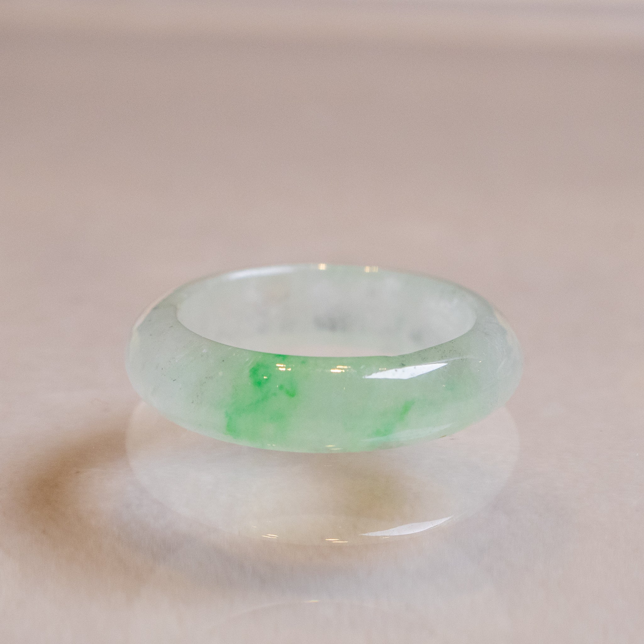 Rare Translucent Vivid Green Burmese Jade Ring - Type A Natural Jade - Unisex Size 8.5