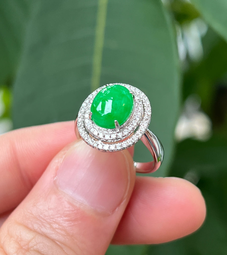 US6.5 Apple Green Jadeite Ring – Natural Untreated Type A Jadeite