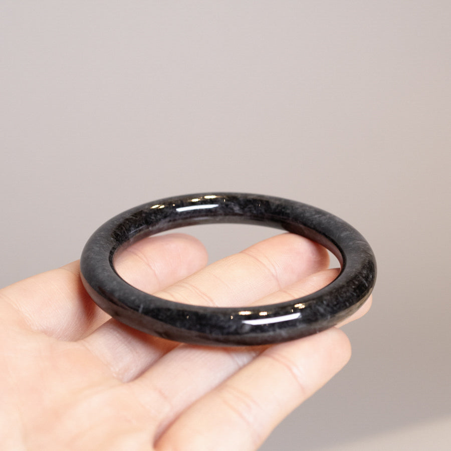 54-60mm Natural Black Jade Bangle Bracelet Gold Scattering - Various Sizes Available