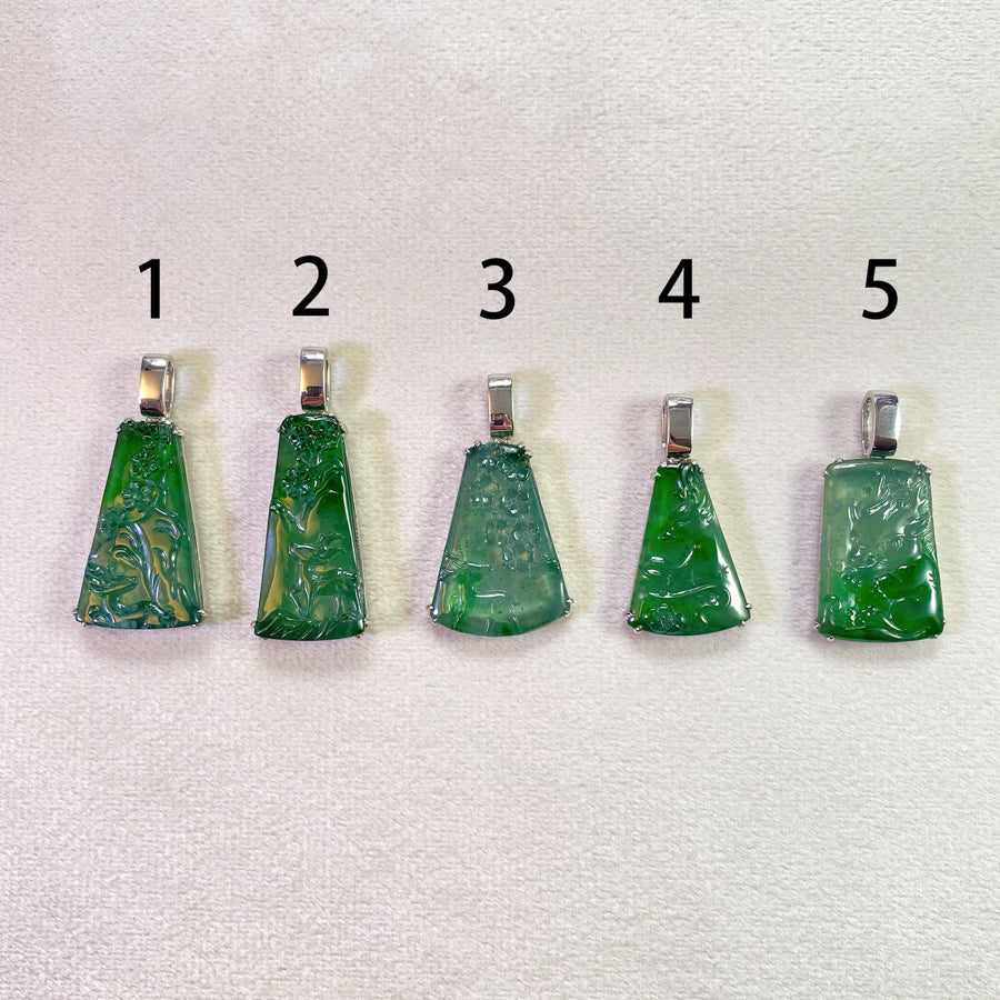 Gransky Carving Sika Deer and Plum Flower Handcrafted Jade Pendant