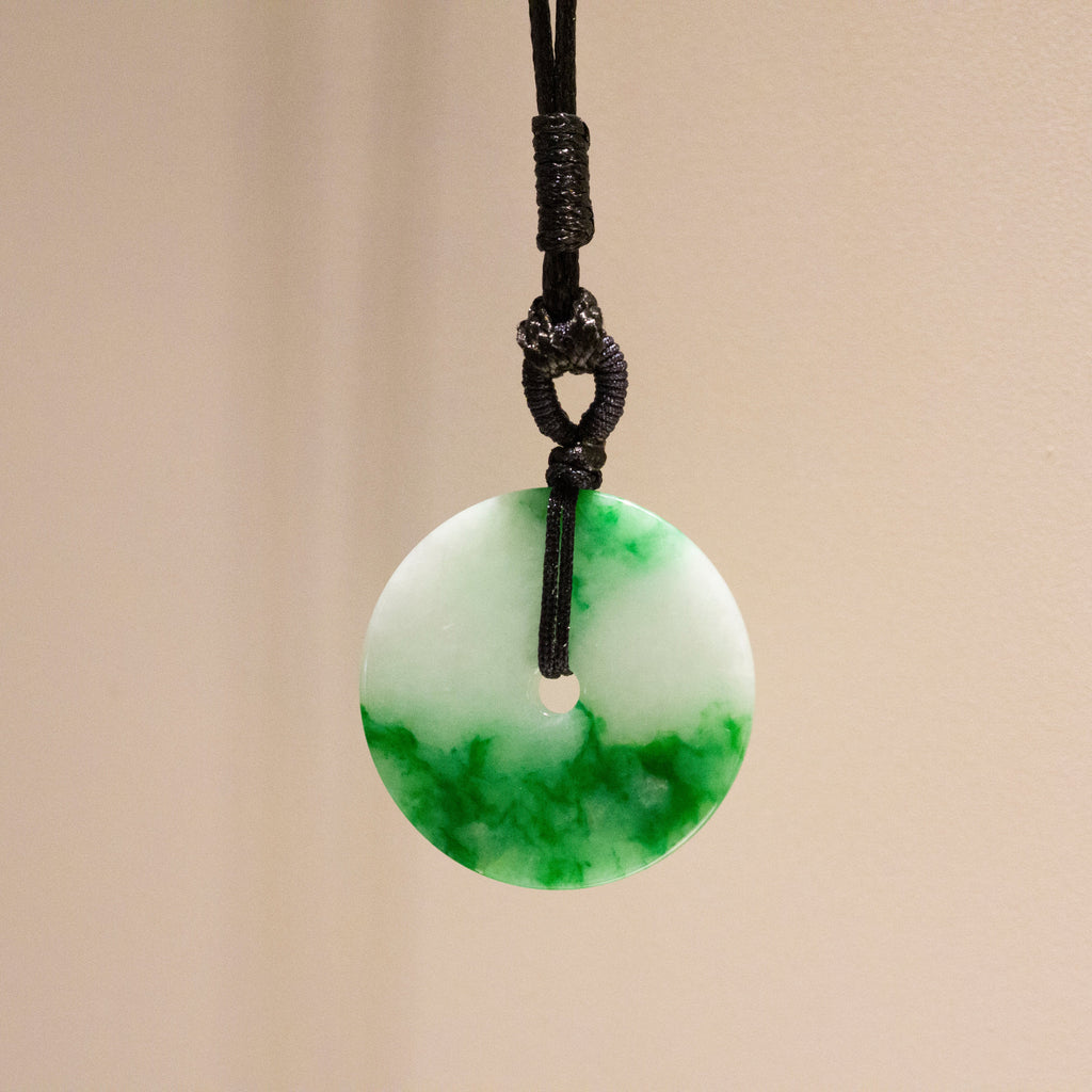 Green Jade Round Donut Pendant 24.7mm - Calming Gemstone