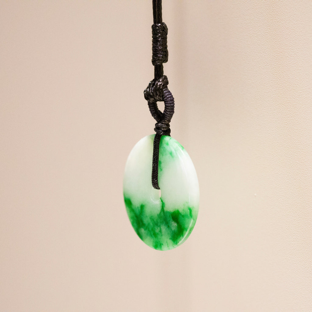 Green Jade Round Donut Pendant 24.7mm - Calming Gemstone