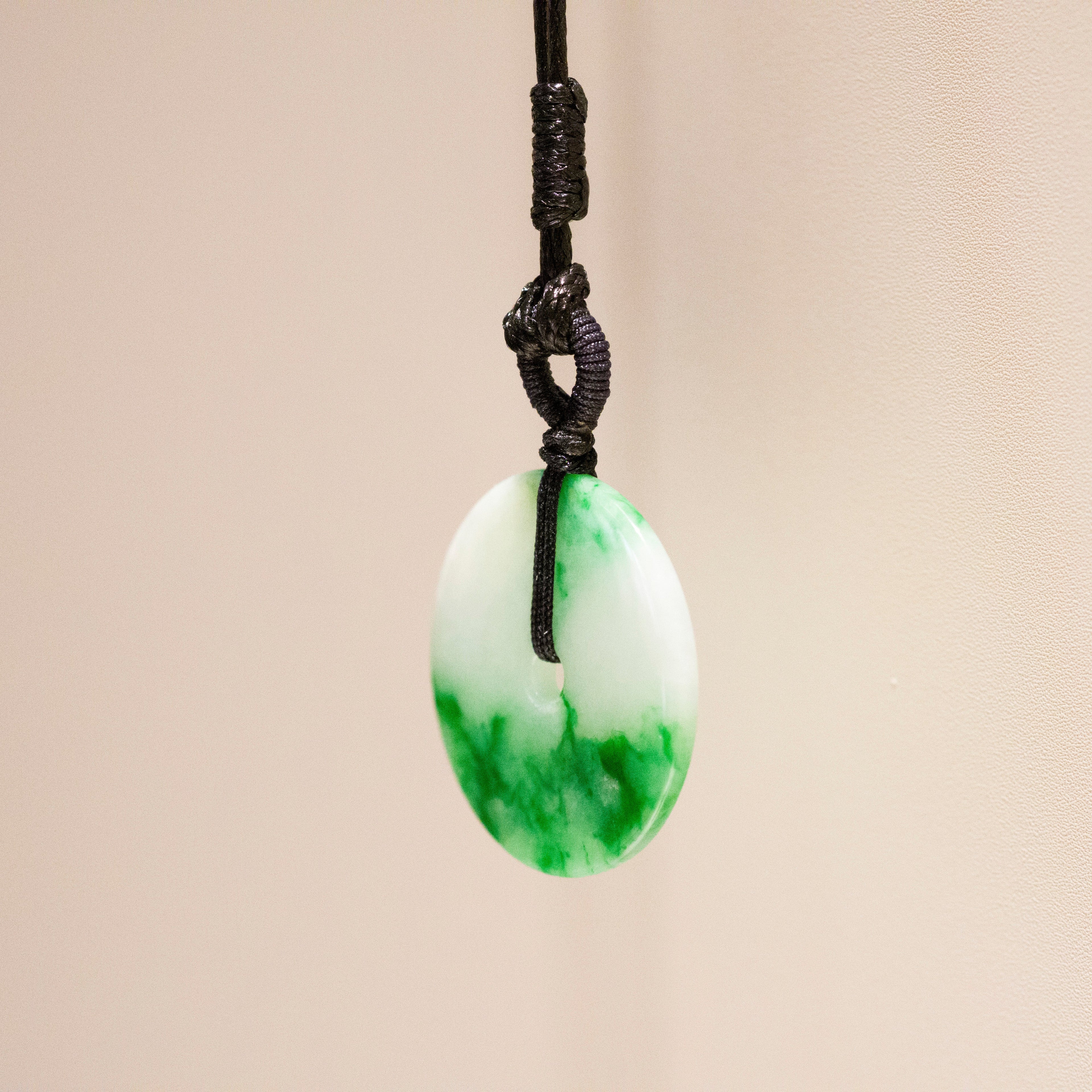 Green Jade Round Donut Pendant 24.7mm - Calming Gemstone