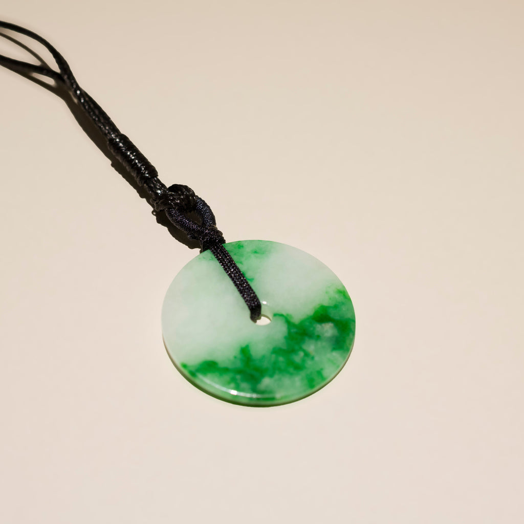 Green Jade Round Donut Pendant 24.7mm - Calming Gemstone
