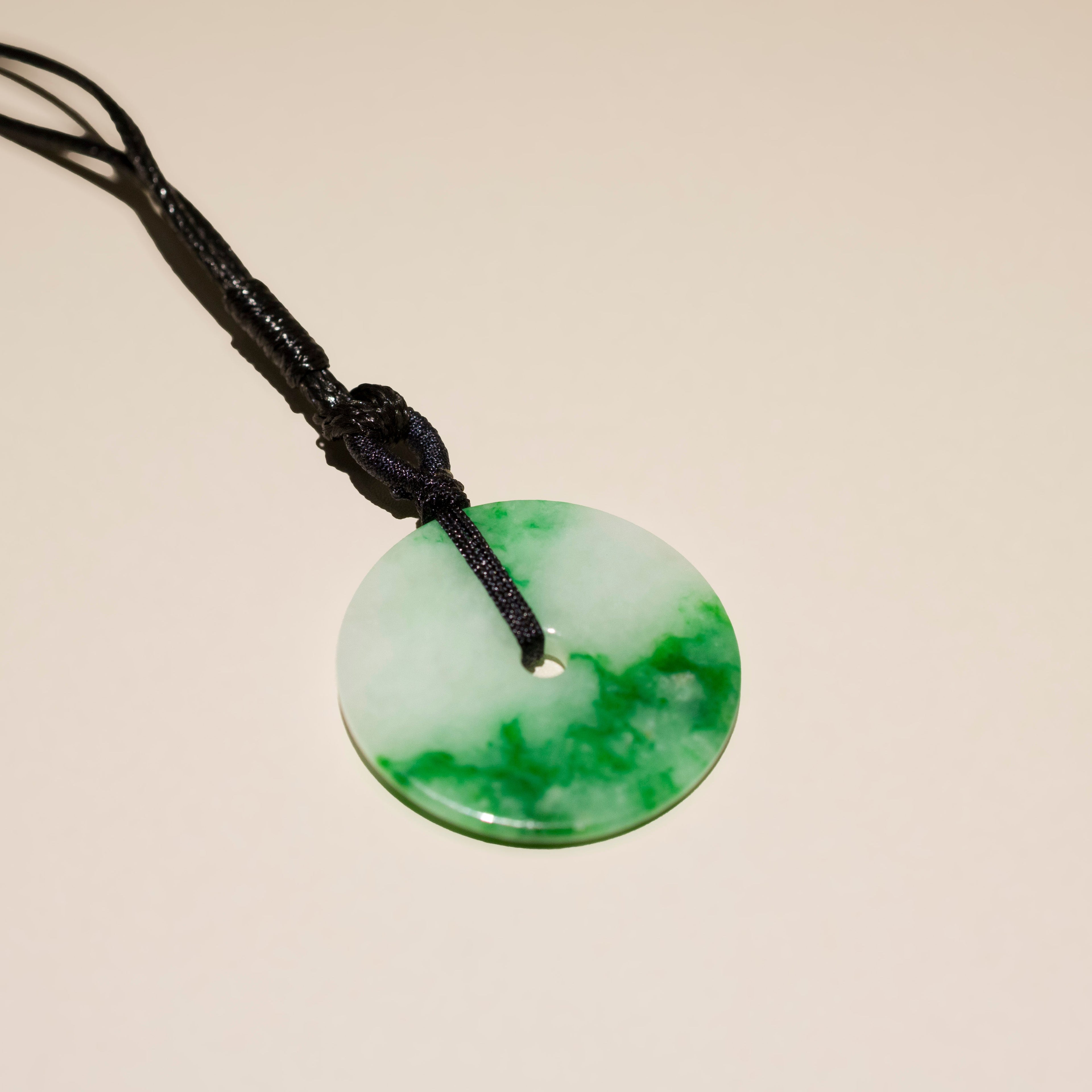 Green Jade Round Donut Pendant 24.7mm - Calming Gemstone