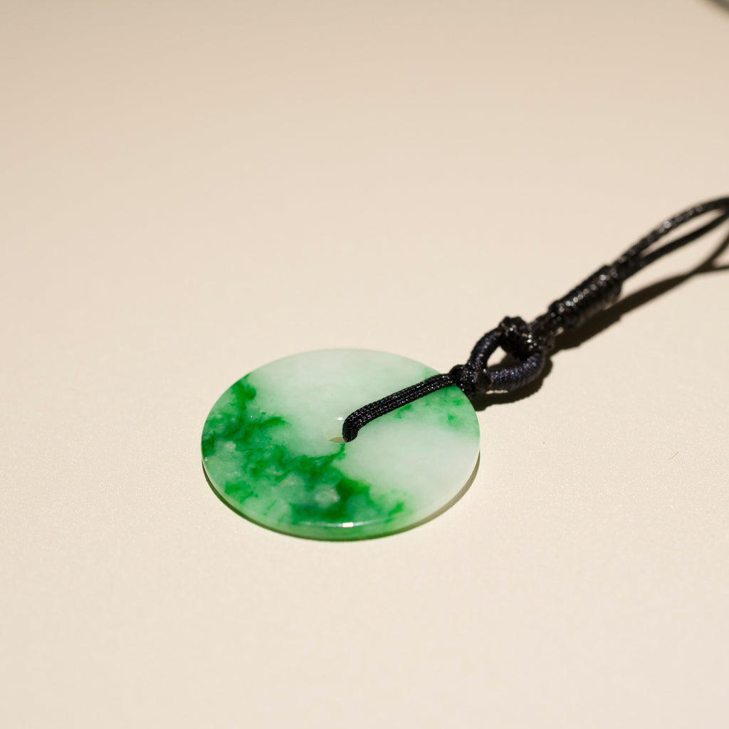 Green Jade Round Donut Pendant 24.7mm - Calming Gemstone