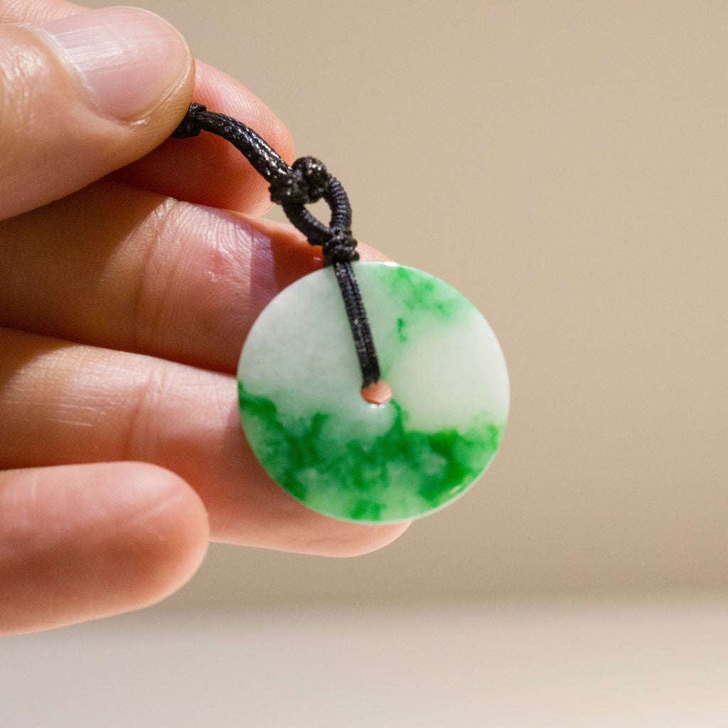 Green Jade Round Donut Pendant 24.7mm - Calming Gemstone