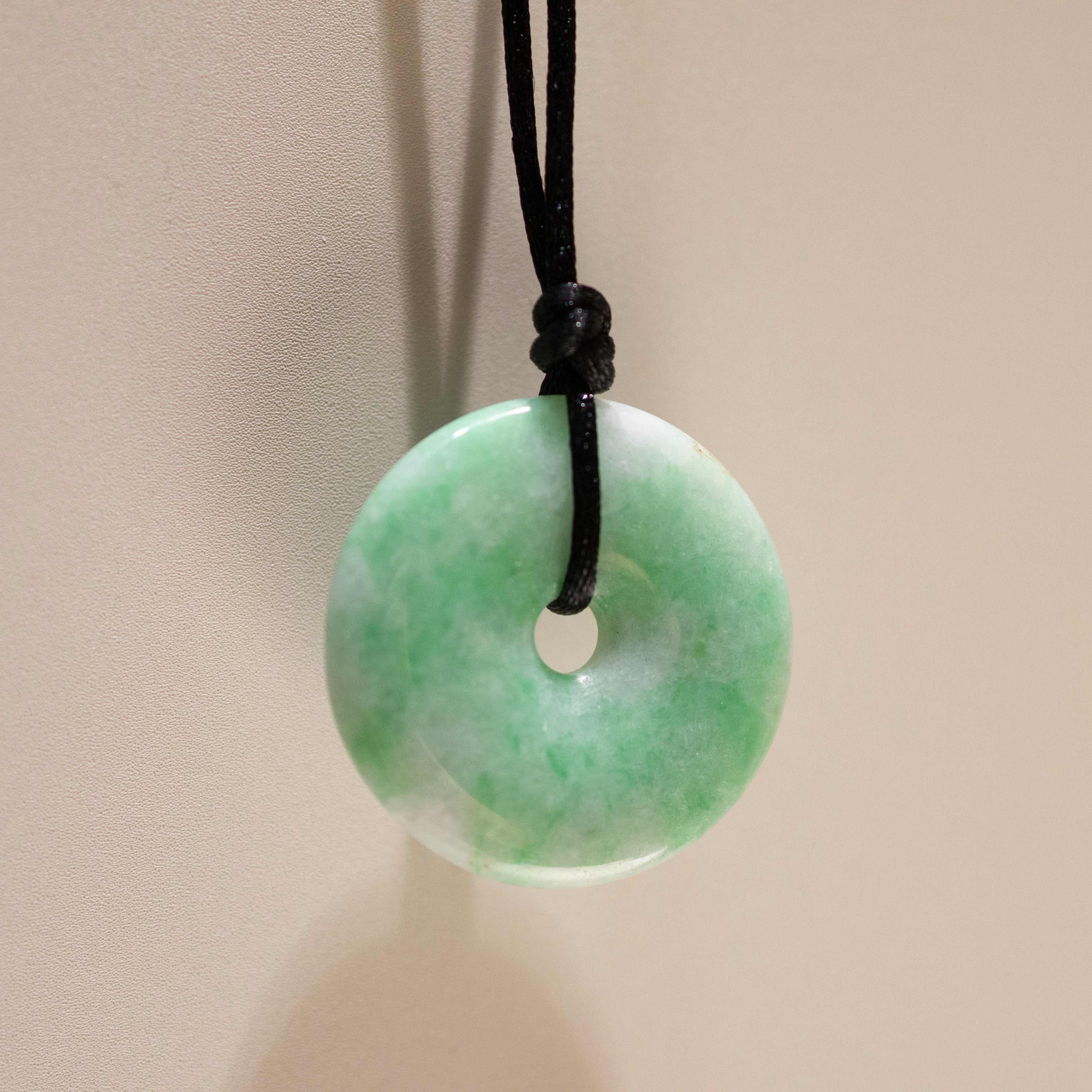 Green Jade Round Donut Pendant 33.2mm - Calming Gemstone
