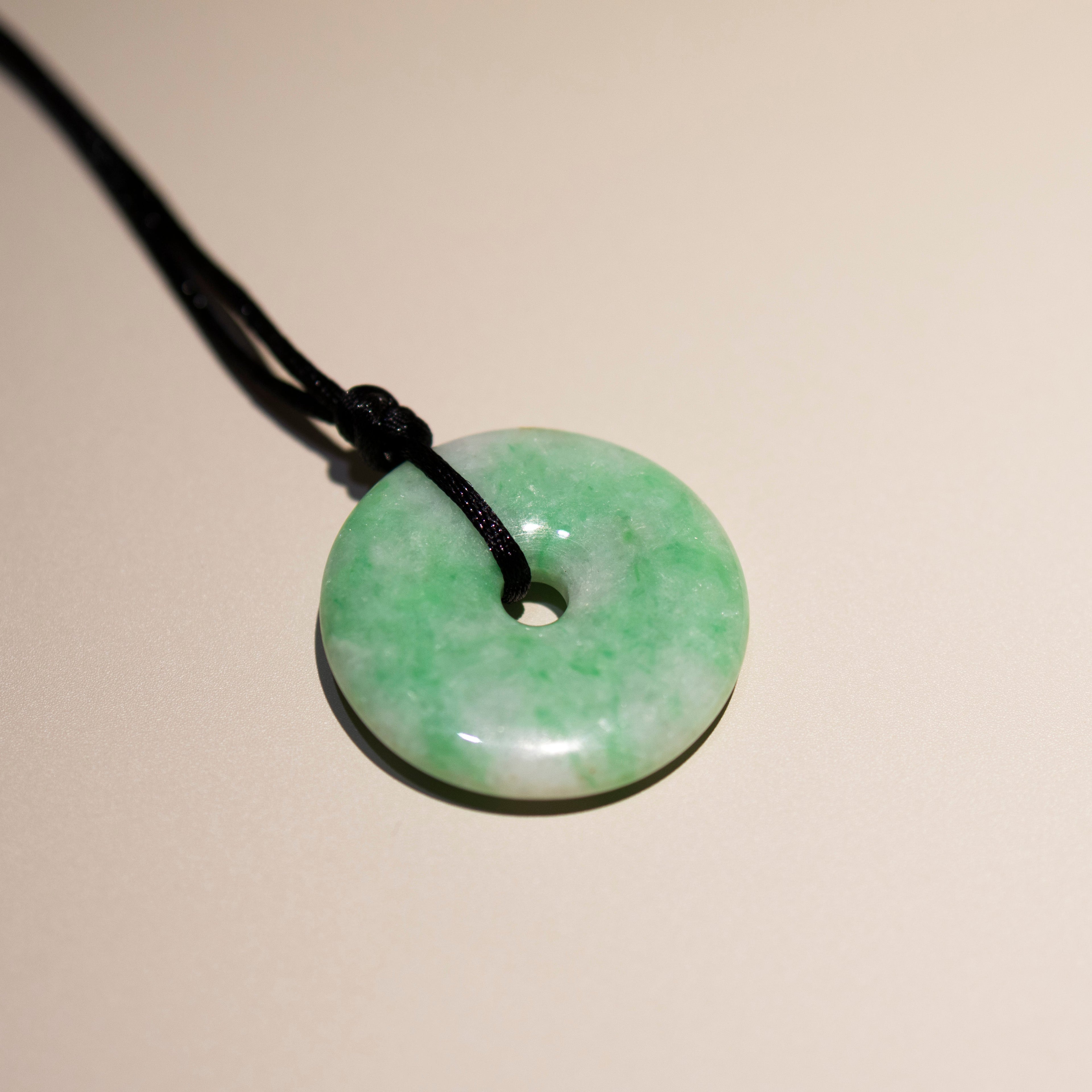 Green Jade Round Donut Pendant 33.2mm - Calming Gemstone