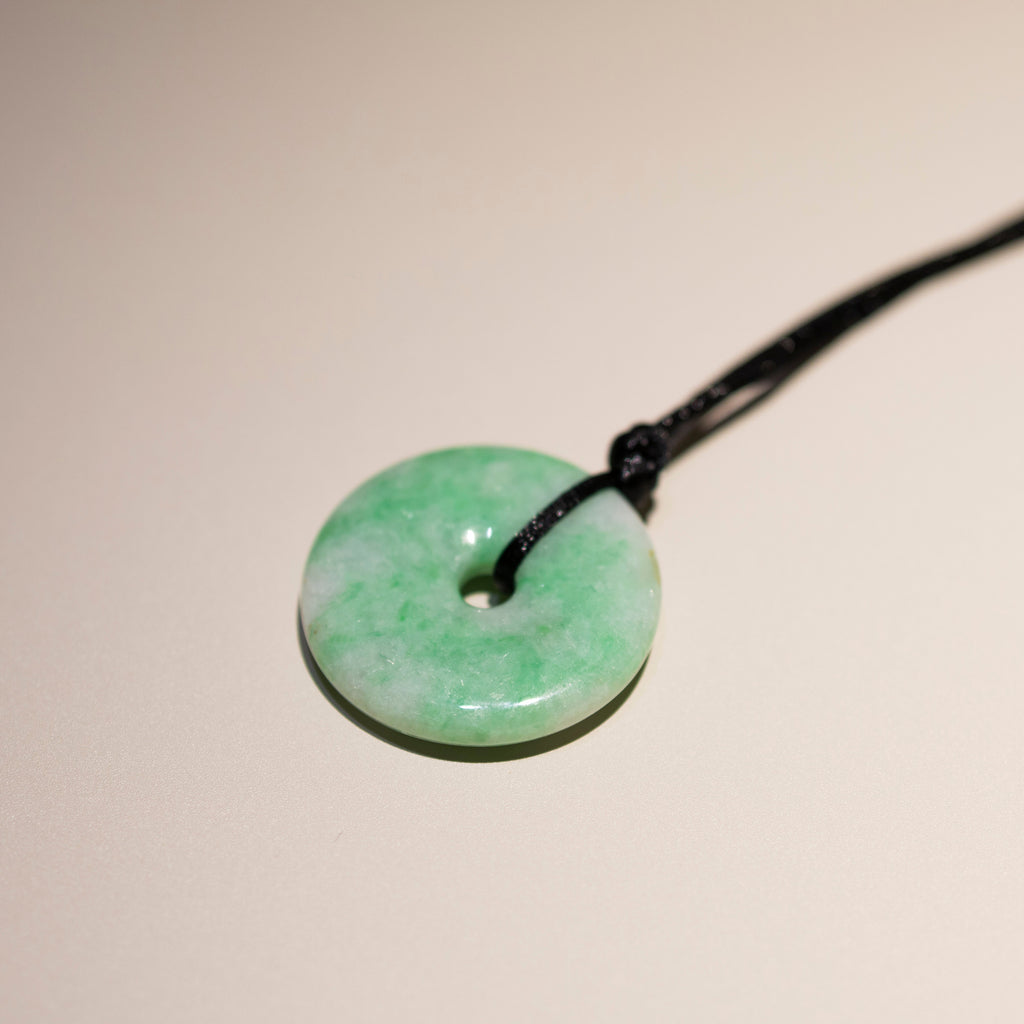 Green Jade Round Donut Pendant 33.2mm - Calming Gemstone