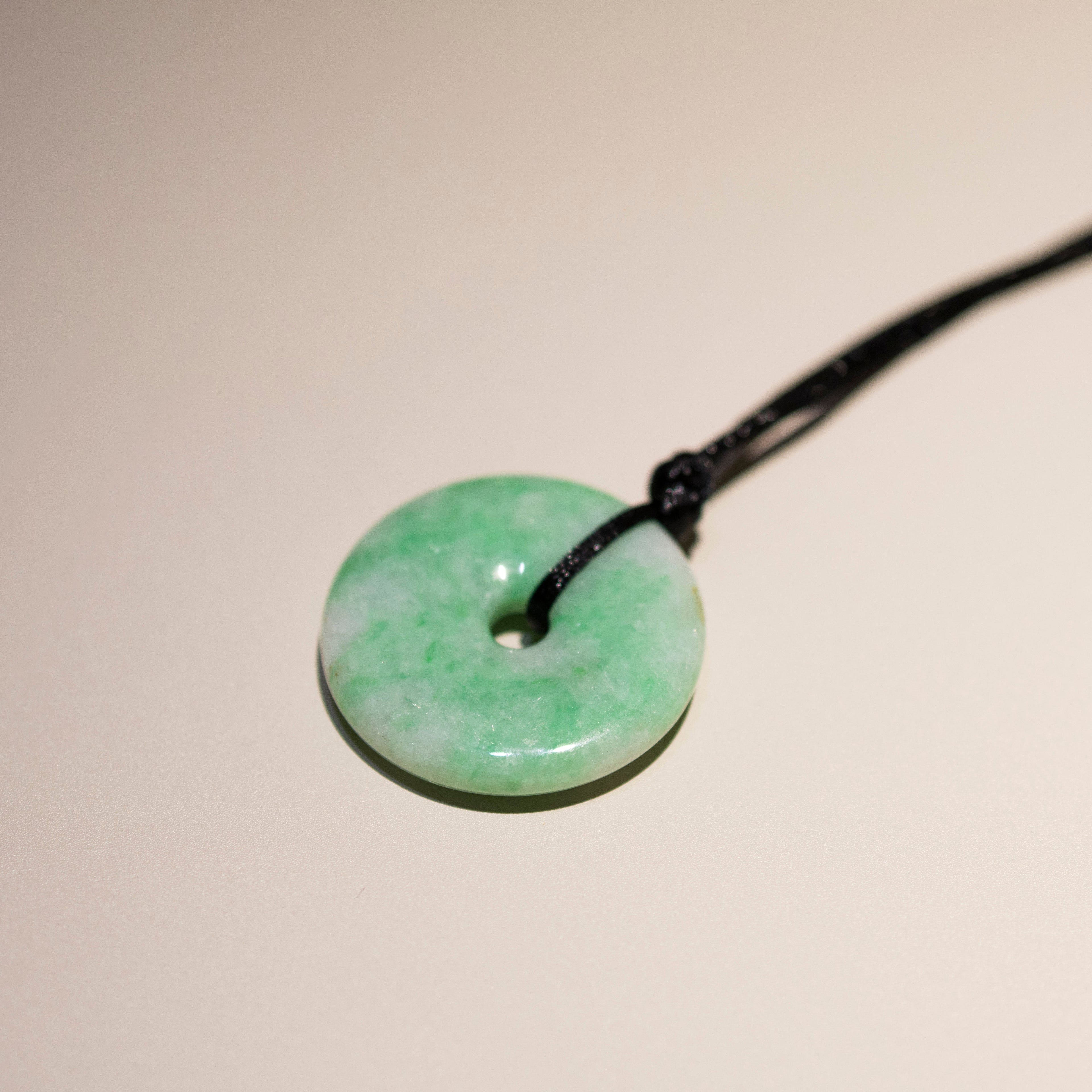 Green Jade Round Donut Pendant 33.2mm - Calming Gemstone