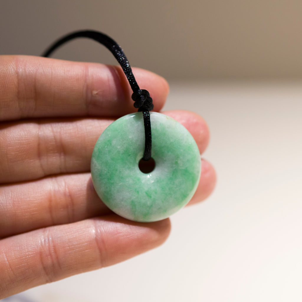 Green Jade Round Donut Pendant 33.2mm - Calming Gemstone