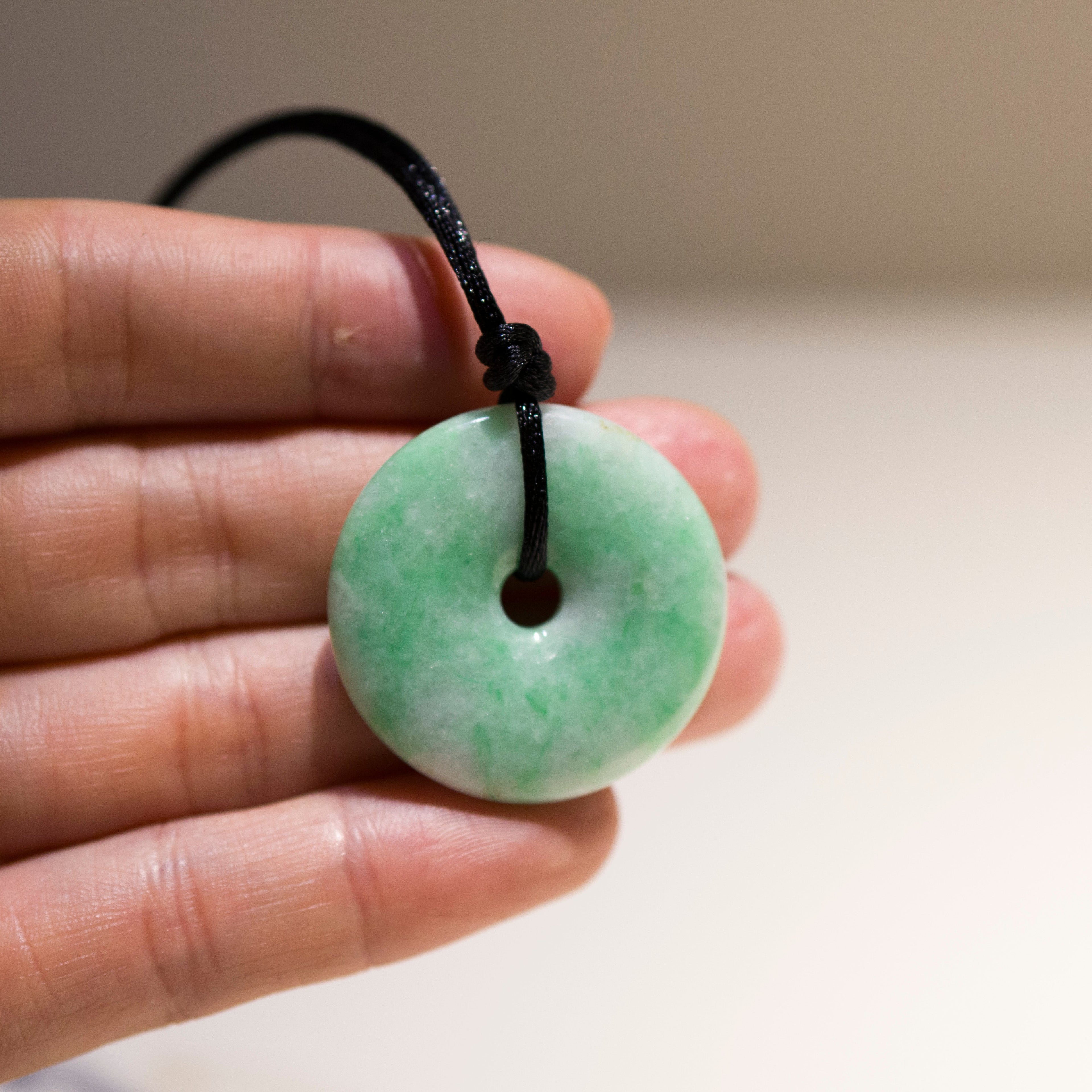 Green Jade Round Donut Pendant 33.2mm - Calming Gemstone