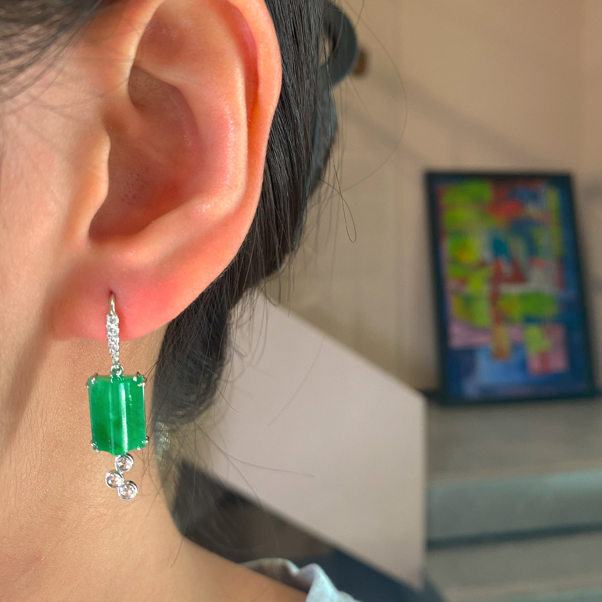 GRANSKY X KATHERINE 18K Gold Intense Green Jadeite Diamond Earrings